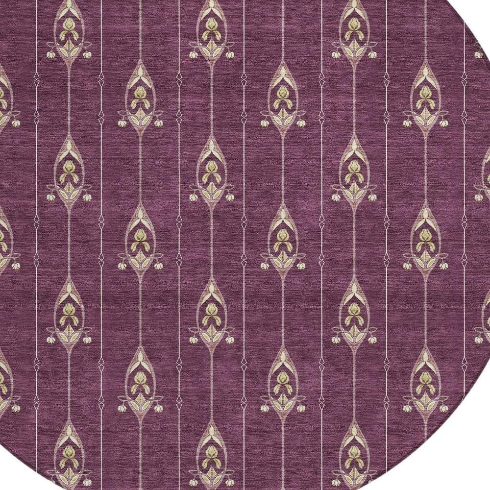 8' Eggplant And Graphite Round Geometric Washable Indoor Outdoor Area Rug HomeRoots