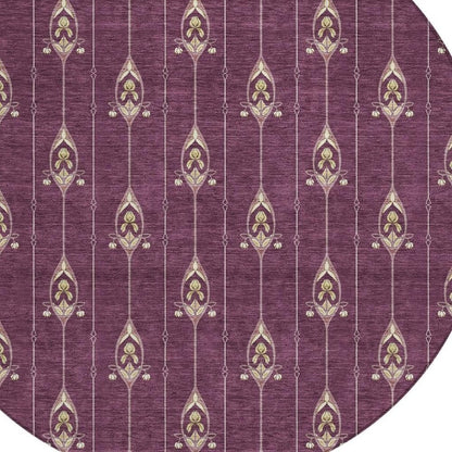 8' Eggplant And Graphite Round Geometric Washable Indoor Outdoor Area Rug HomeRoots