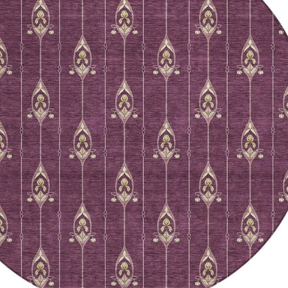 8' Eggplant And Graphite Round Geometric Washable Indoor Outdoor Area Rug