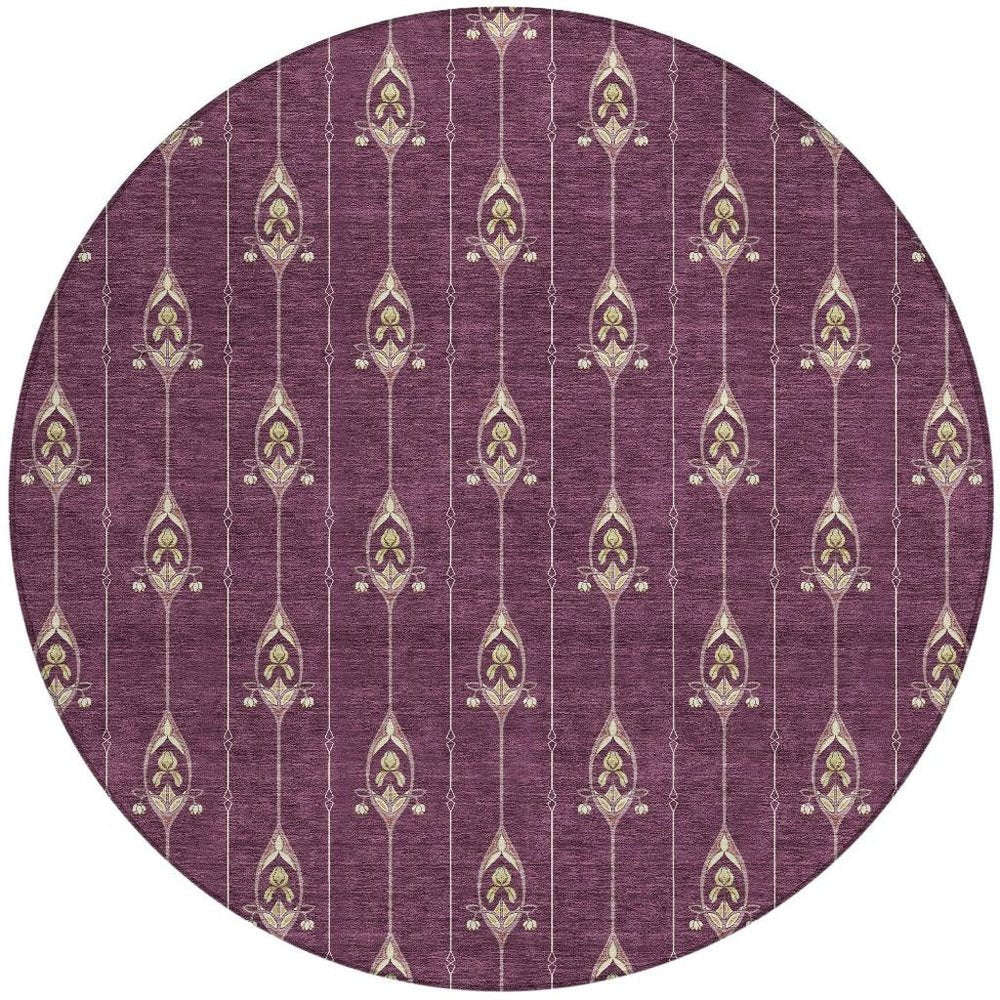 8' Eggplant And Graphite Round Geometric Washable Indoor Outdoor Area Rug HomeRoots