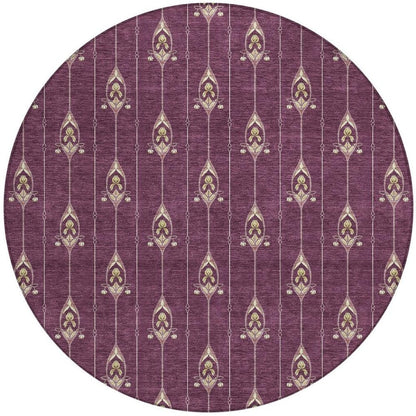 8' Eggplant And Graphite Round Geometric Washable Indoor Outdoor Area Rug HomeRoots