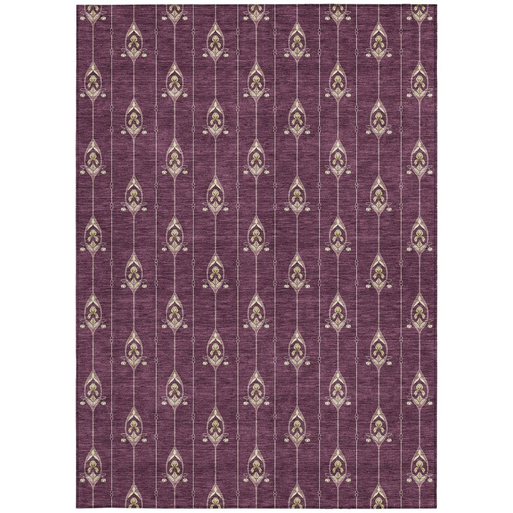 8' X 10' Eggplant And Graphite Geometric Washable Indoor Outdoor Area Rug HomeRoots
