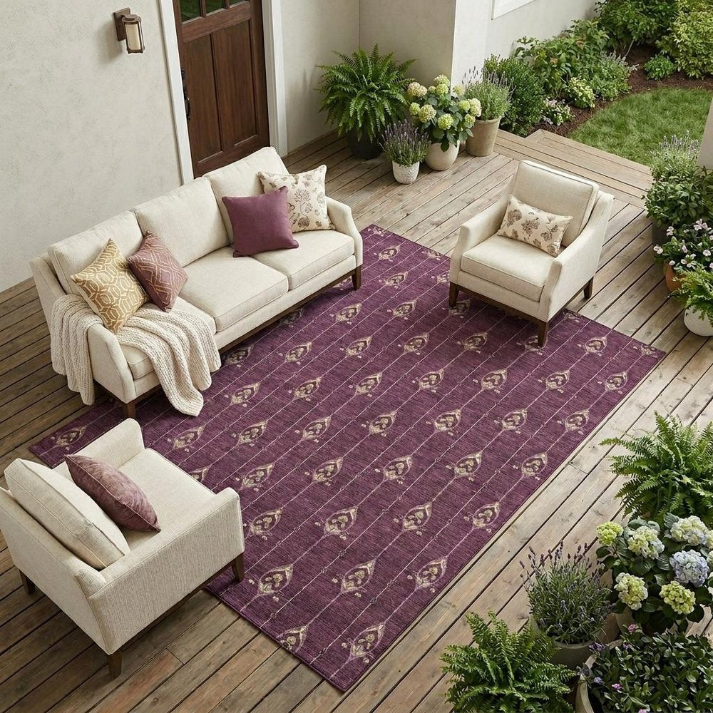 8' X 10' Eggplant And Graphite Geometric Washable Indoor Outdoor Area Rug HomeRoots