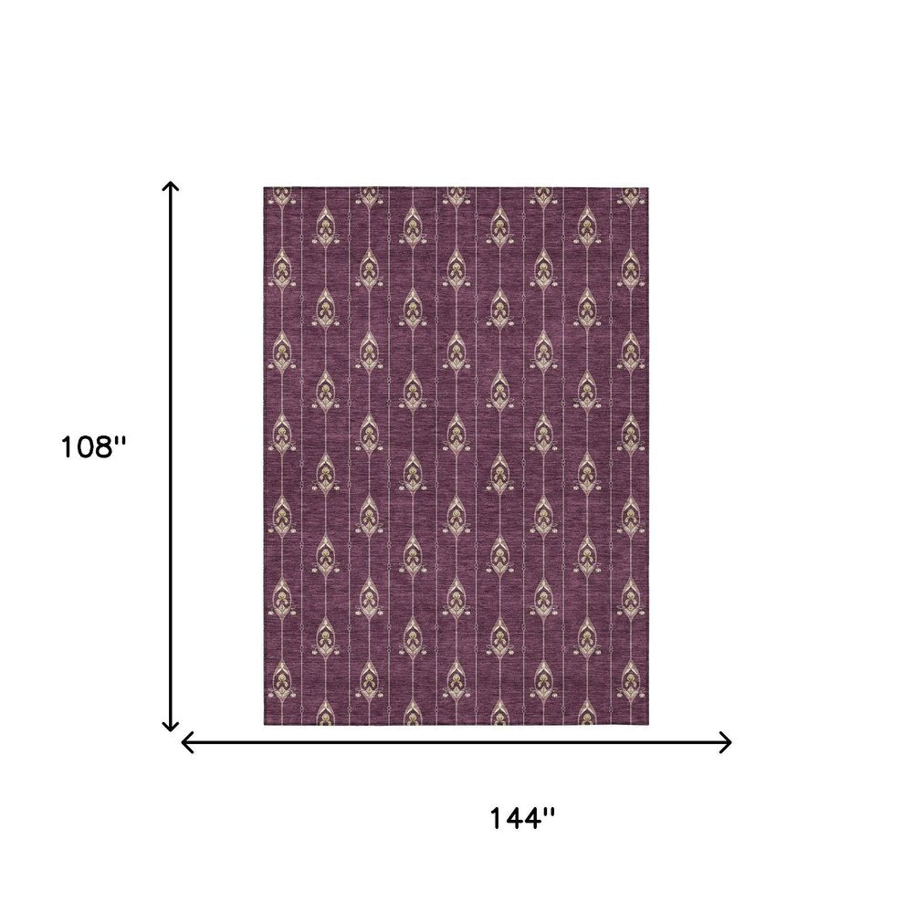 9' X 12' Eggplant And Graphite Geometric Washable Indoor Outdoor Area Rug HomeRoots