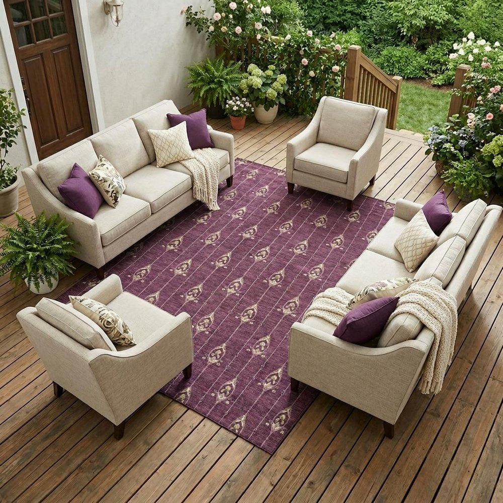 9' X 12' Eggplant And Graphite Geometric Washable Indoor Outdoor Area Rug HomeRoots