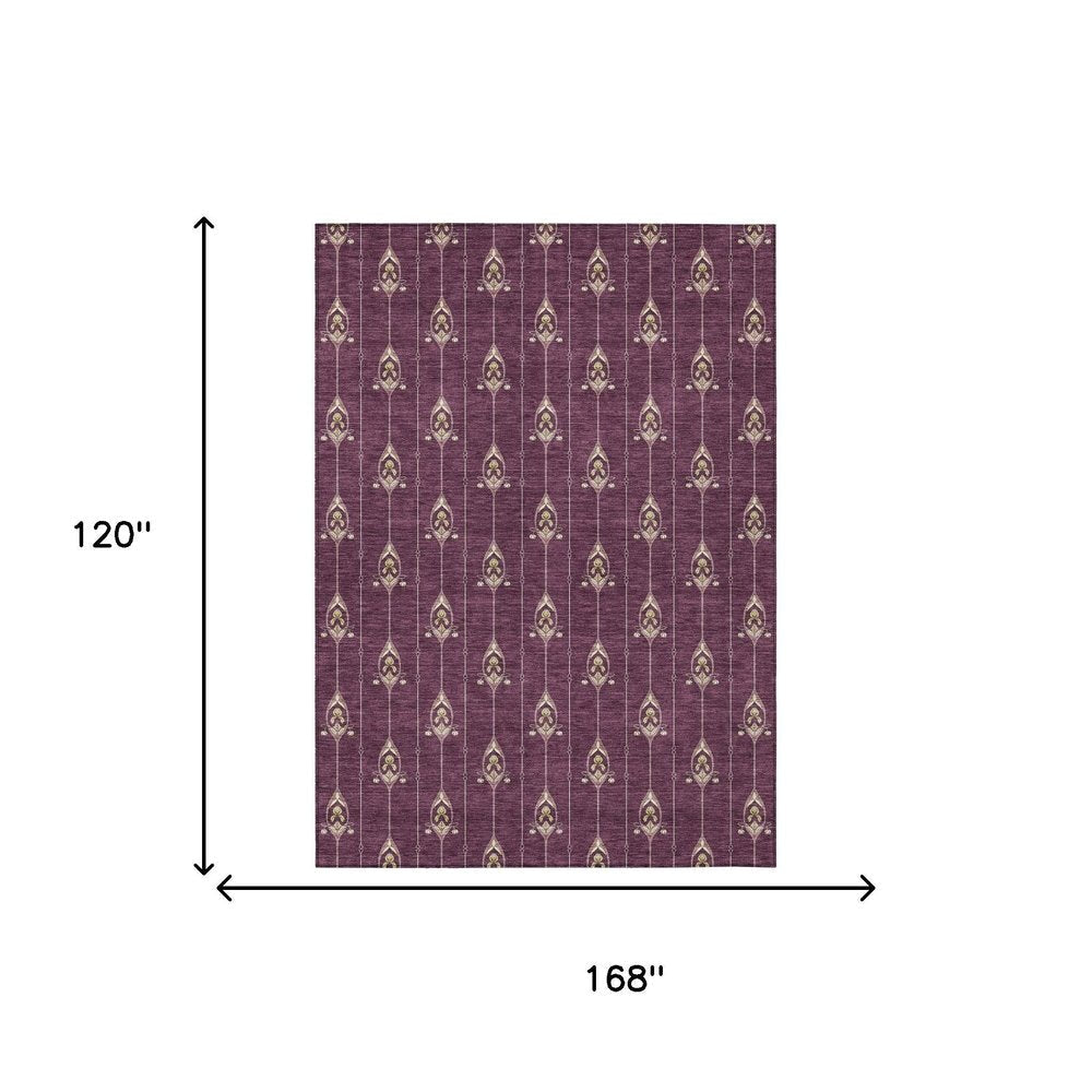 10' X 14' Eggplant And Graphite Geometric Washable Indoor Outdoor Area Rug HomeRoots