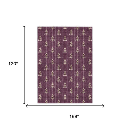 10' X 14' Eggplant And Graphite Geometric Washable Indoor Outdoor Area Rug HomeRoots