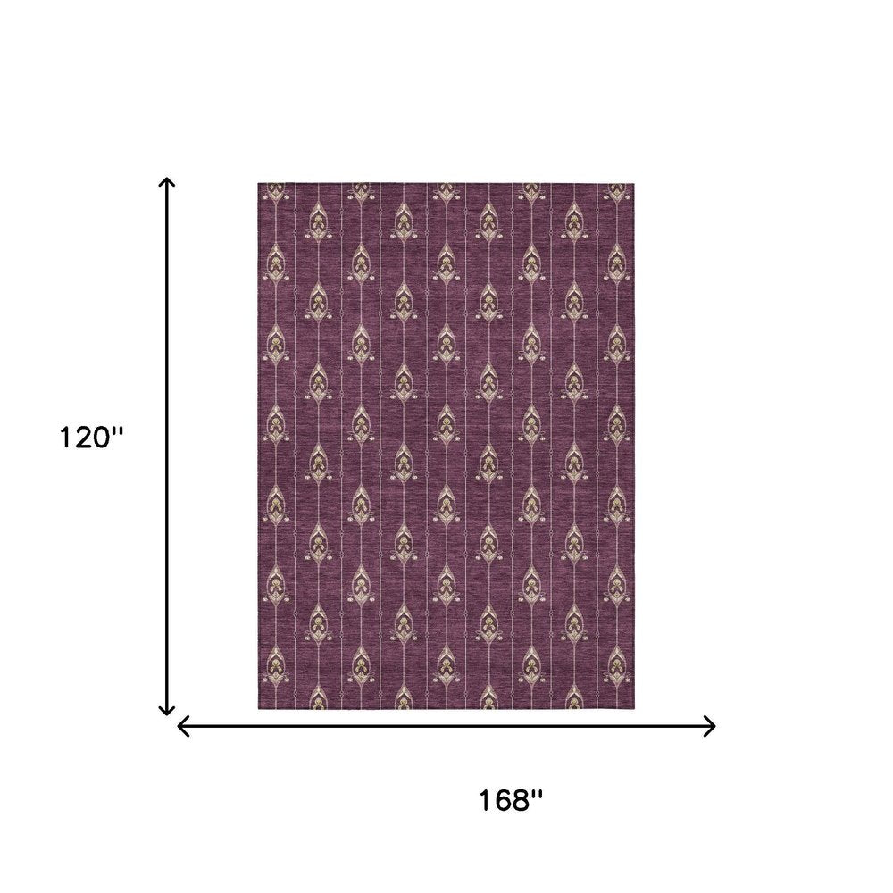 10' X 14' Eggplant And Graphite Geometric Washable Indoor Outdoor Area Rug HomeRoots