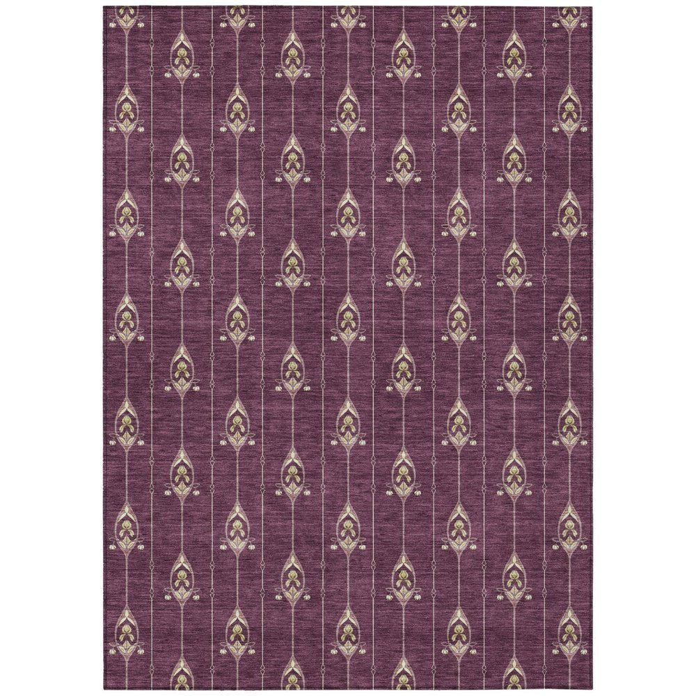 10' X 14' Eggplant And Graphite Geometric Washable Indoor Outdoor Area Rug HomeRoots