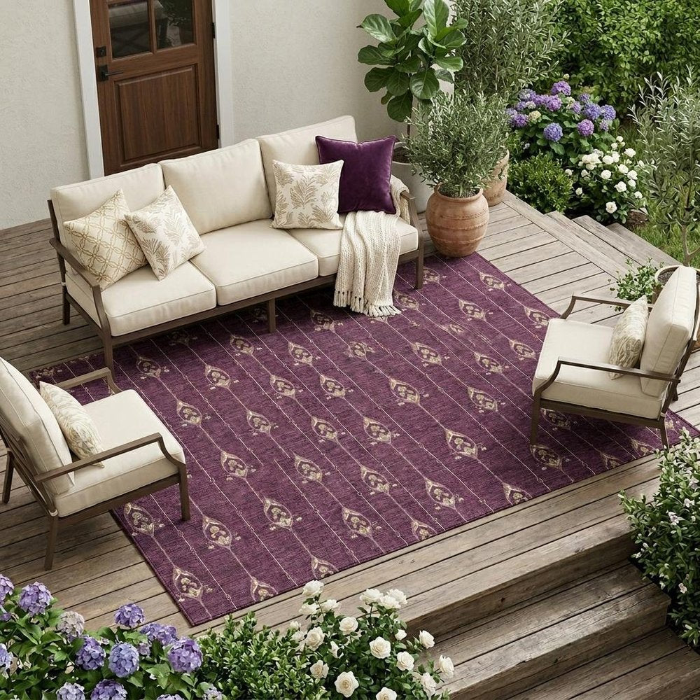 10' X 14' Eggplant And Graphite Geometric Washable Indoor Outdoor Area Rug HomeRoots
