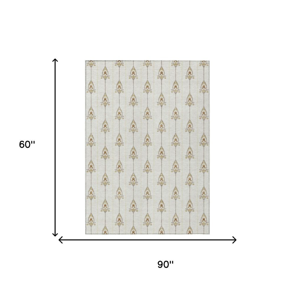 5' X 8' Ivory And Brown Geometric Washable Indoor Outdoor Area Rug HomeRoots
