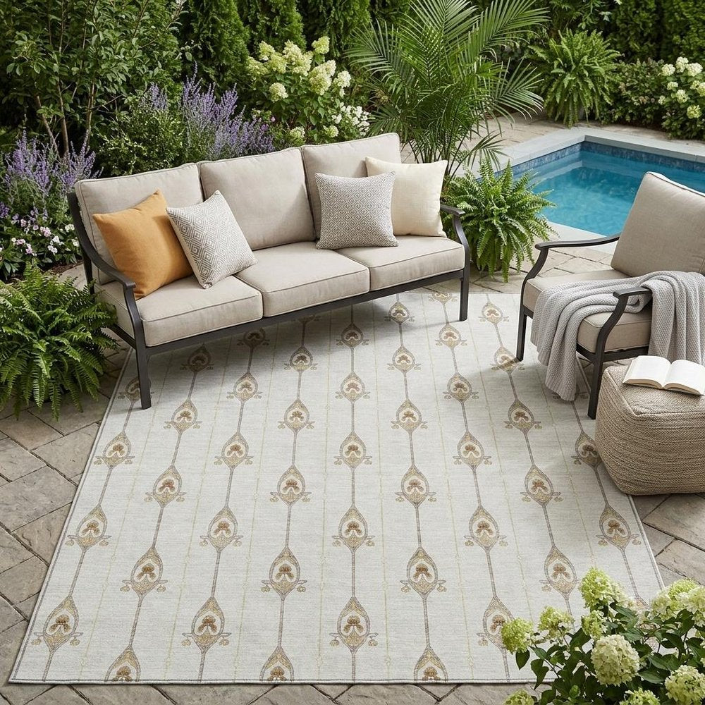5' X 8' Ivory And Brown Geometric Washable Indoor Outdoor Area Rug HomeRoots