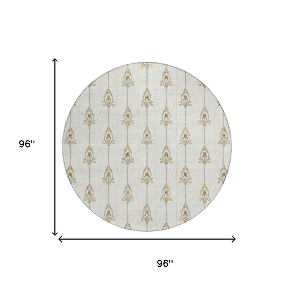 8' Ivory And Brown Round Geometric Washable Indoor Outdoor Area Rug HomeRoots