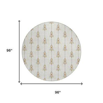 8' Ivory And Brown Round Geometric Washable Indoor Outdoor Area Rug HomeRoots