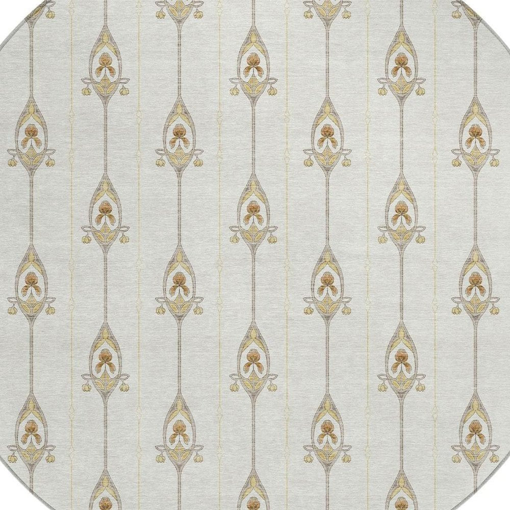 8' Ivory And Brown Round Geometric Washable Indoor Outdoor Area Rug HomeRoots