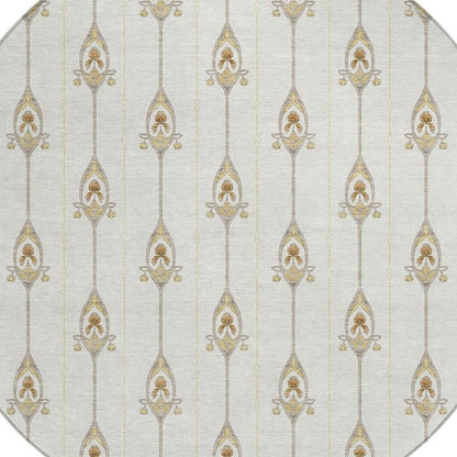 8' Ivory And Brown Round Geometric Washable Indoor Outdoor Area Rug HomeRoots