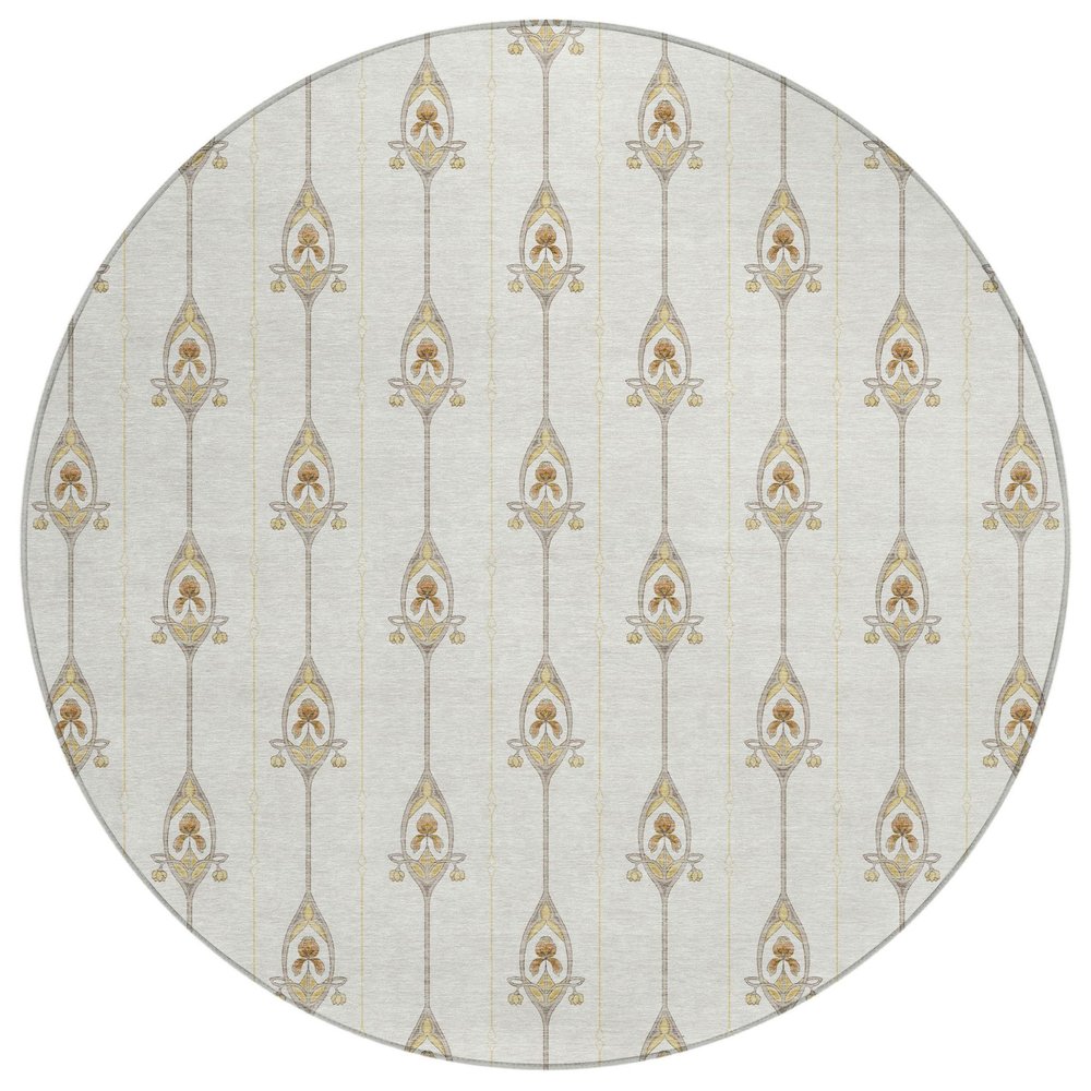 8' Ivory And Brown Round Geometric Washable Indoor Outdoor Area Rug HomeRoots