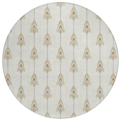8' Ivory And Brown Round Geometric Washable Indoor Outdoor Area Rug HomeRoots