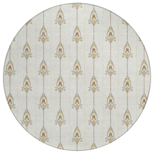 8' Ivory And Brown Round Geometric Washable Indoor Outdoor Area Rug HomeRoots