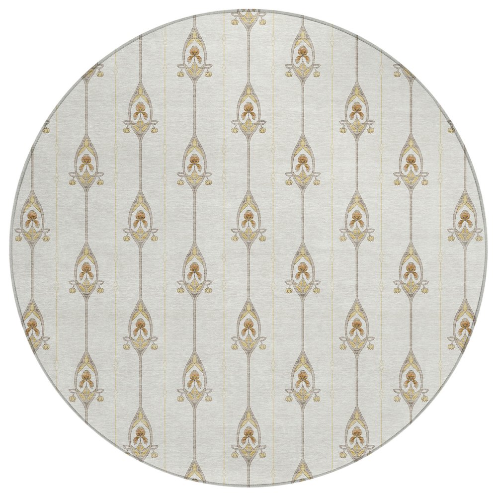 8' Ivory And Brown Round Geometric Washable Indoor Outdoor Area Rug HomeRoots