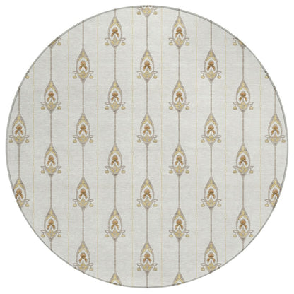8' Ivory And Brown Round Geometric Washable Indoor Outdoor Area Rug HomeRoots