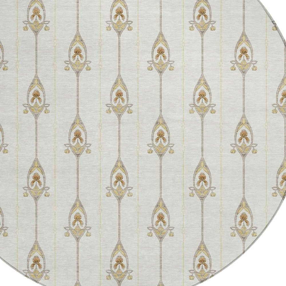 8' Ivory And Brown Round Geometric Washable Indoor Outdoor Area Rug HomeRoots