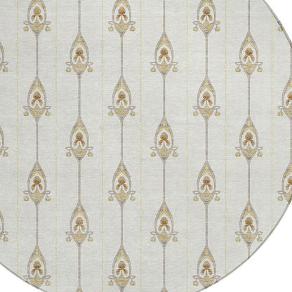 8' Ivory And Brown Round Geometric Washable Indoor Outdoor Area Rug HomeRoots