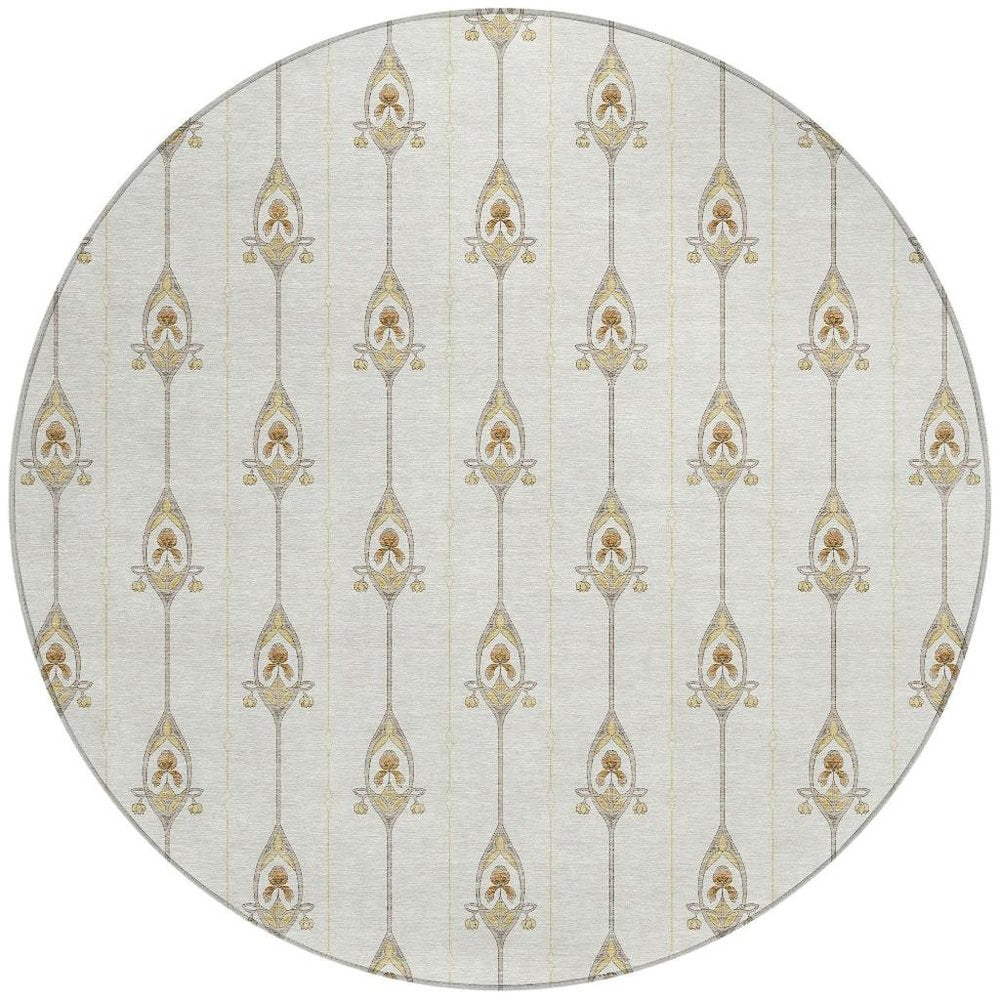 8' Ivory And Brown Round Geometric Washable Indoor Outdoor Area Rug HomeRoots