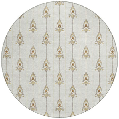 8' Ivory And Brown Round Geometric Washable Indoor Outdoor Area Rug HomeRoots