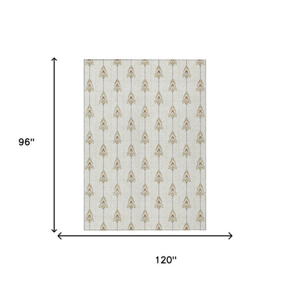 8' X 10' Ivory And Brown Geometric Washable Indoor Outdoor Area Rug HomeRoots