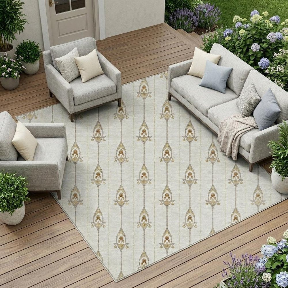 8' X 10' Ivory And Brown Geometric Washable Indoor Outdoor Area Rug HomeRoots