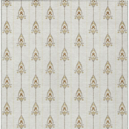 9' X 12' Ivory And Brown Geometric Washable Indoor Outdoor Area Rug