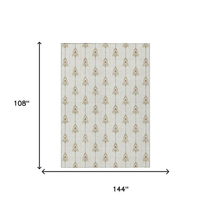 9' X 12' Ivory And Brown Geometric Washable Indoor Outdoor Area Rug HomeRoots