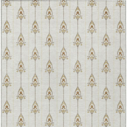 9' X 12' Ivory And Brown Geometric Washable Indoor Outdoor Area Rug