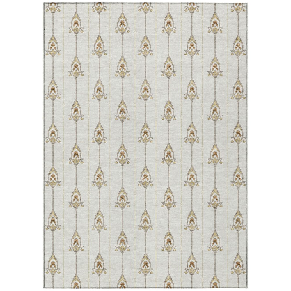 9' X 12' Ivory And Brown Geometric Washable Indoor Outdoor Area Rug