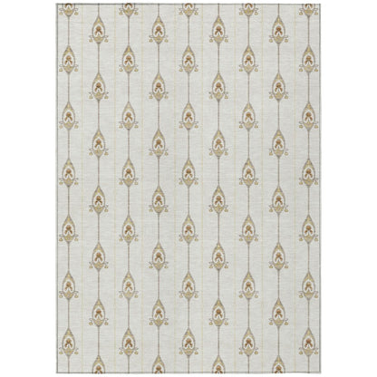 9' X 12' Ivory And Brown Geometric Washable Indoor Outdoor Area Rug