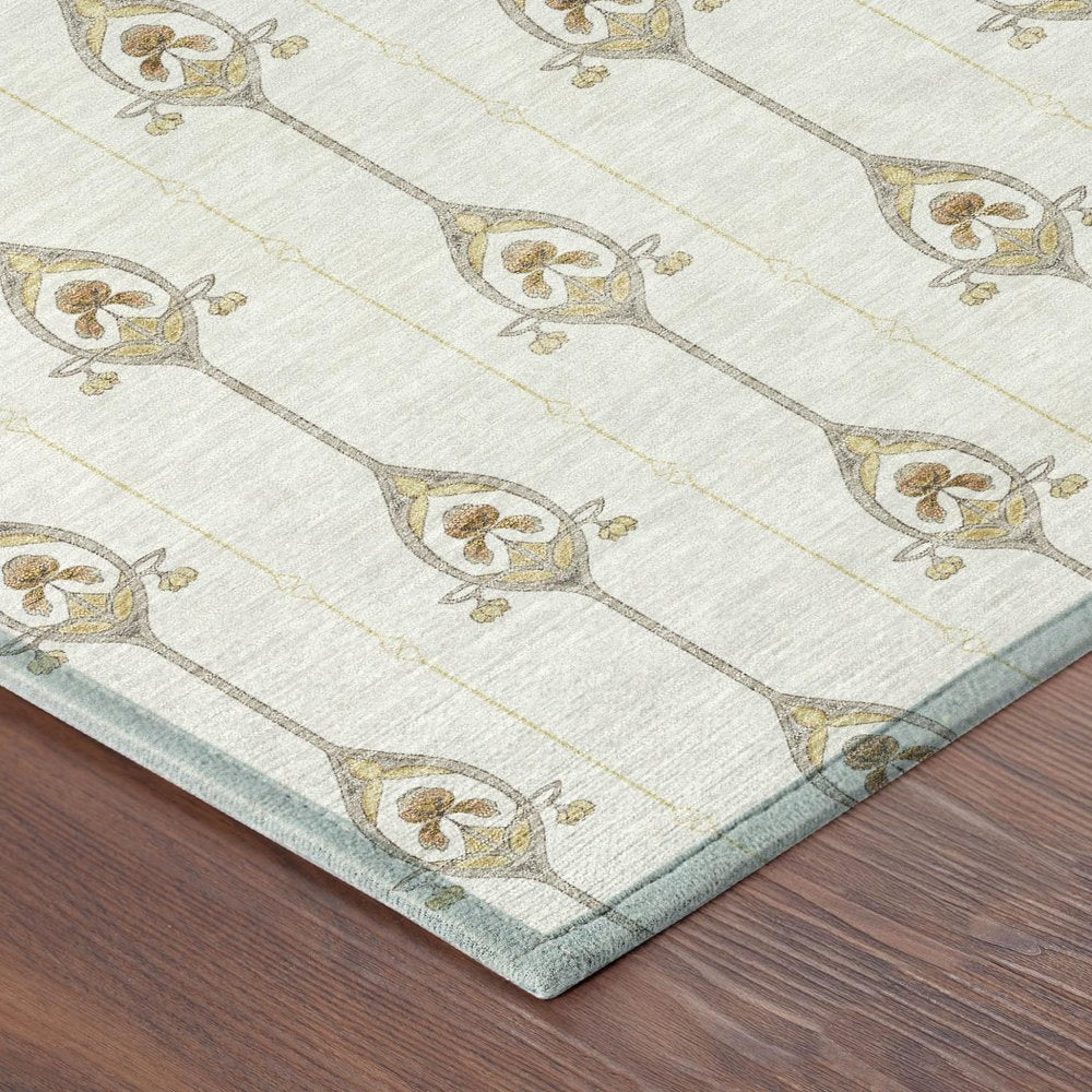 9' X 12' Ivory And Brown Geometric Washable Indoor Outdoor Area Rug