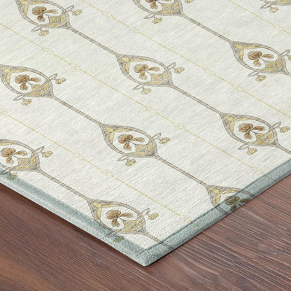 9' X 12' Ivory And Brown Geometric Washable Indoor Outdoor Area Rug