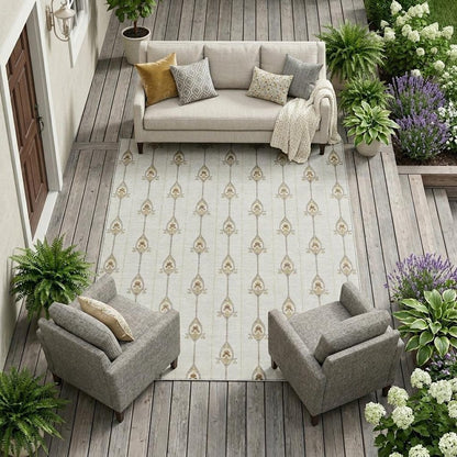 9' X 12' Ivory And Brown Geometric Washable Indoor Outdoor Area Rug