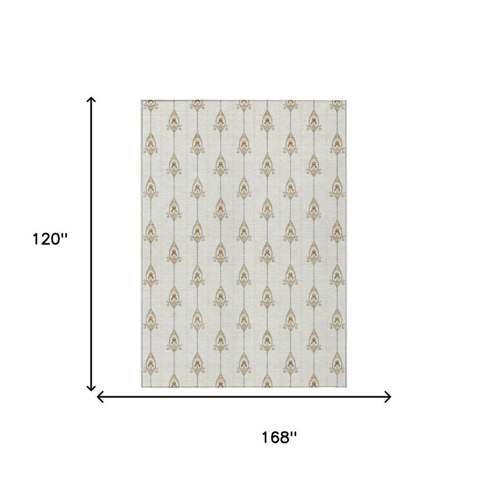 10' X 14' Ivory And Brown Geometric Washable Indoor Outdoor Area Rug HomeRoots