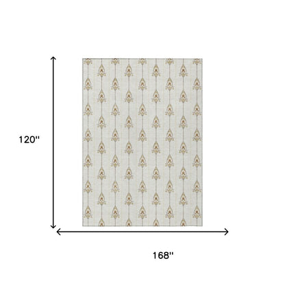 10' X 14' Ivory And Brown Geometric Washable Indoor Outdoor Area Rug HomeRoots