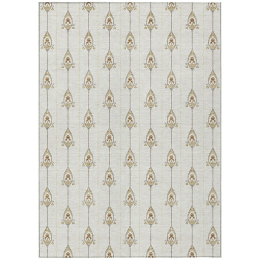 10' X 14' Ivory And Brown Geometric Washable Indoor Outdoor Area Rug HomeRoots