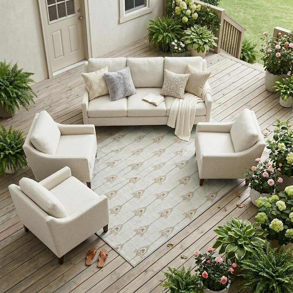 10' X 14' Ivory And Brown Geometric Washable Indoor Outdoor Area Rug HomeRoots