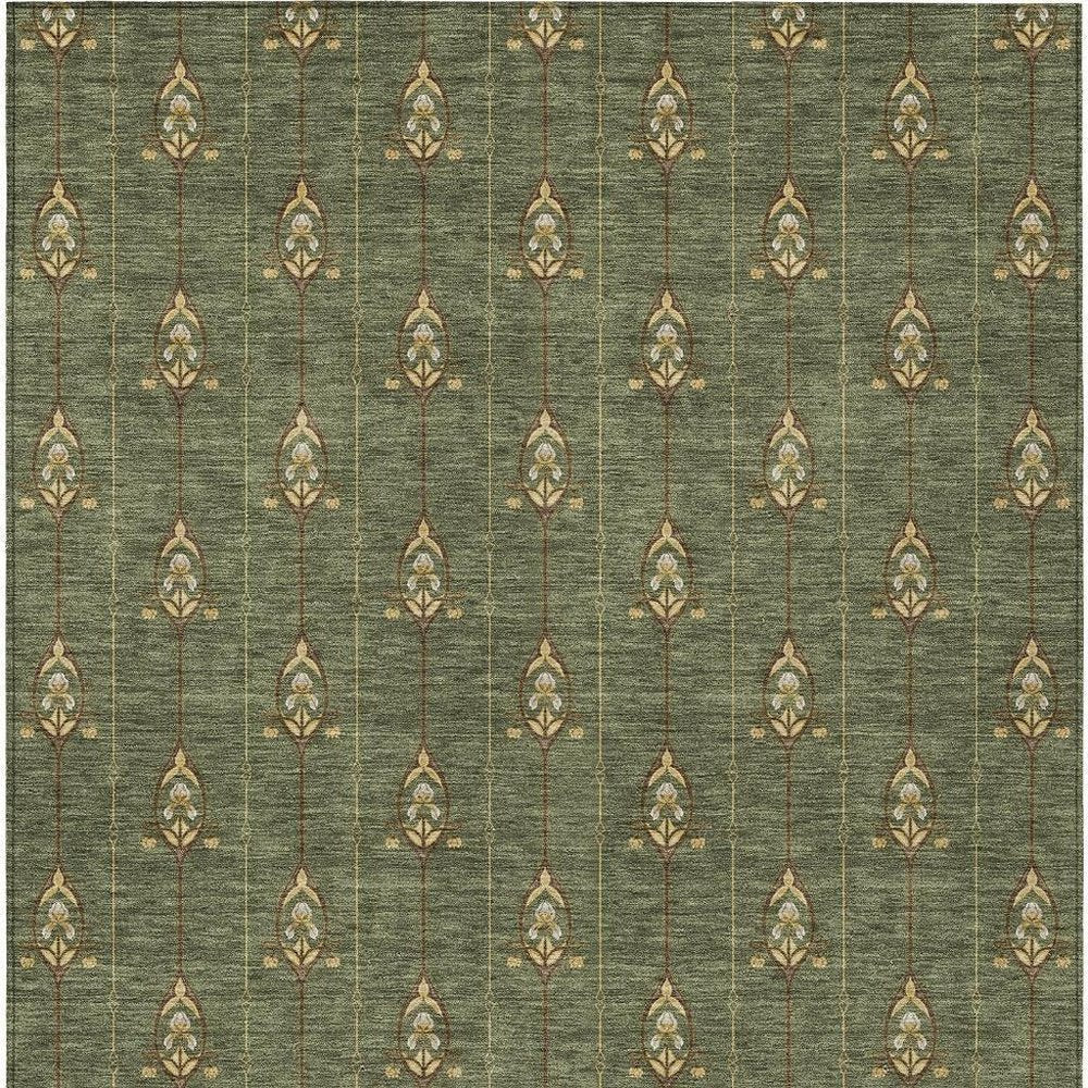 3' X 5' Olive Green And Brown Geometric Washable Indoor Outdoor Area Rug HomeRoots