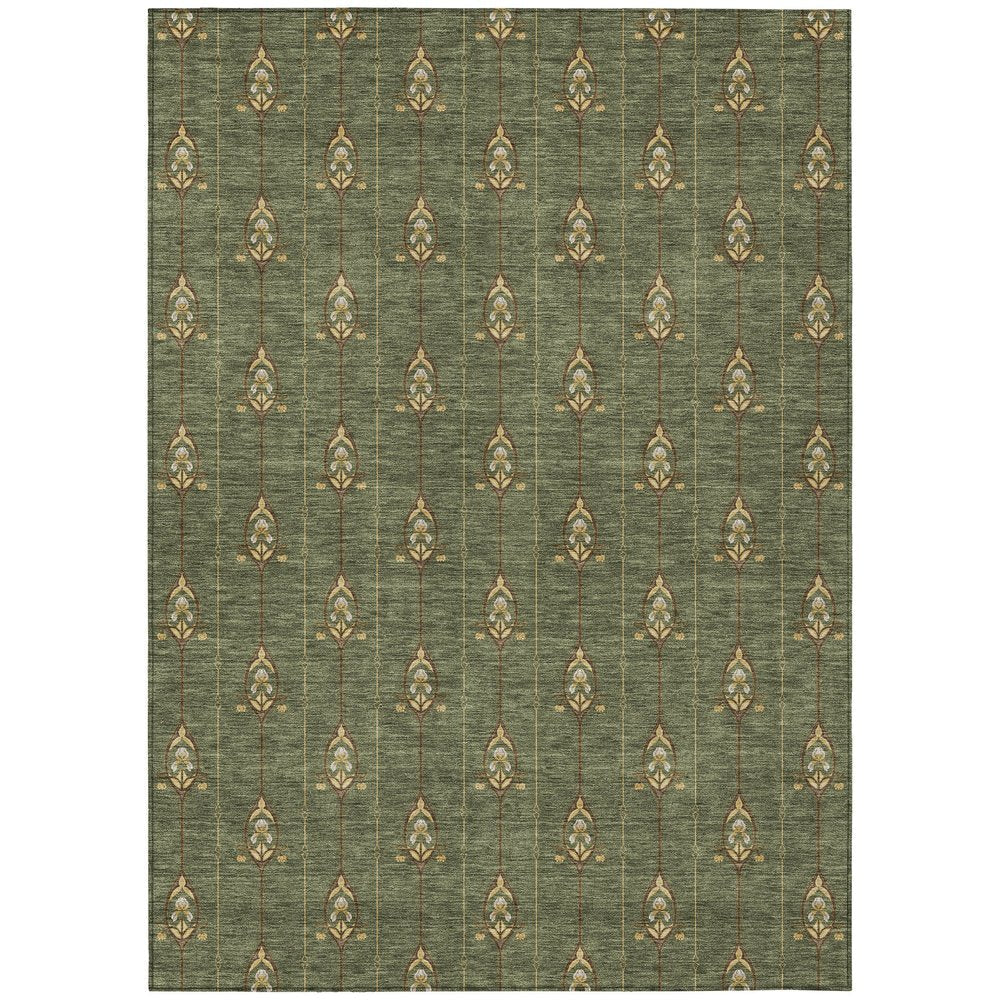 3' X 5' Olive Green And Brown Geometric Washable Indoor Outdoor Area Rug HomeRoots