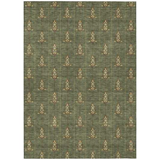 3' X 5' Olive Green And Brown Geometric Washable Indoor Outdoor Area Rug HomeRoots