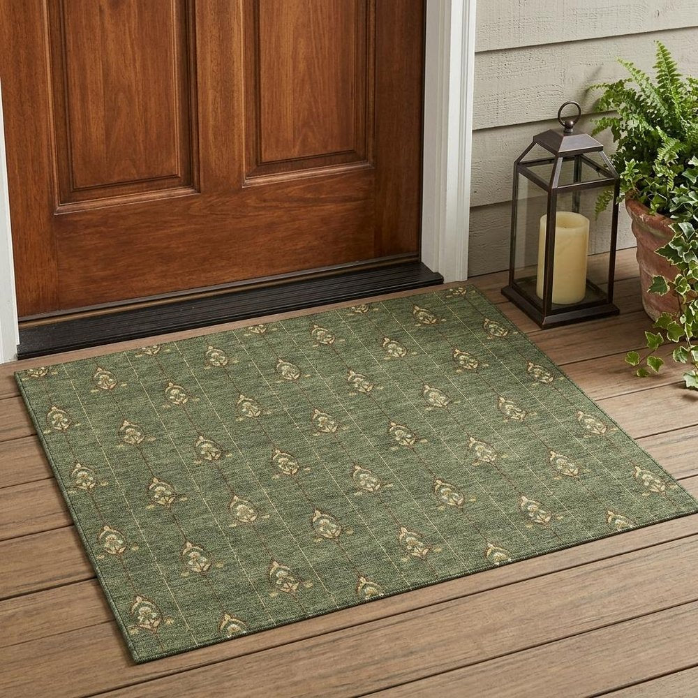 3' X 5' Olive Green And Brown Geometric Washable Indoor Outdoor Area Rug HomeRoots