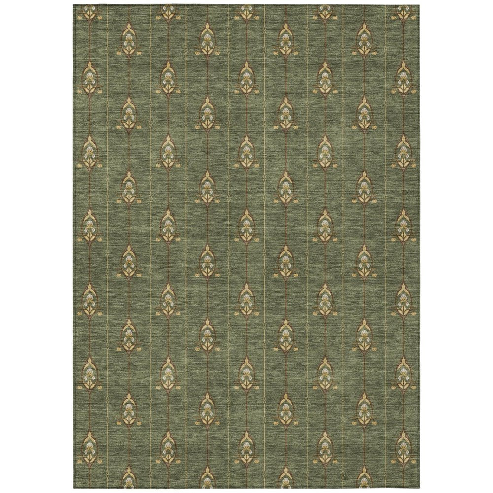 5' X 8' Olive Green And Brown Geometric Washable Indoor Outdoor Area Rug HomeRoots