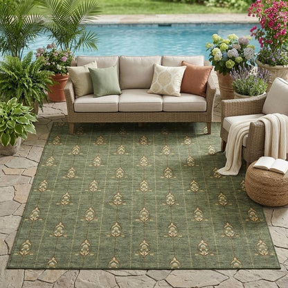 5' X 8' Olive Green And Brown Geometric Washable Indoor Outdoor Area Rug HomeRoots