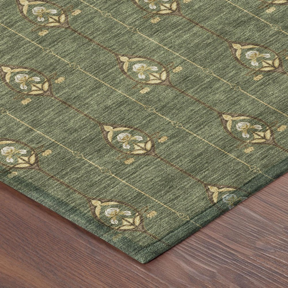 8' Olive Green And Brown Round Geometric Washable Indoor Outdoor Area Rug HomeRoots